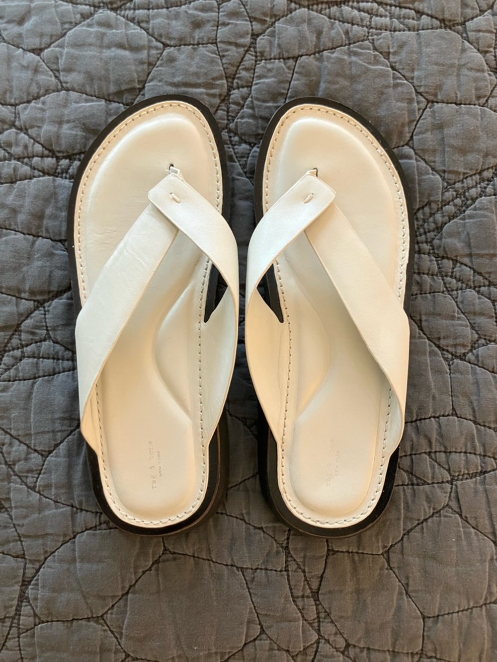 rag & bone Antique White Parker Leather Thong Sandals